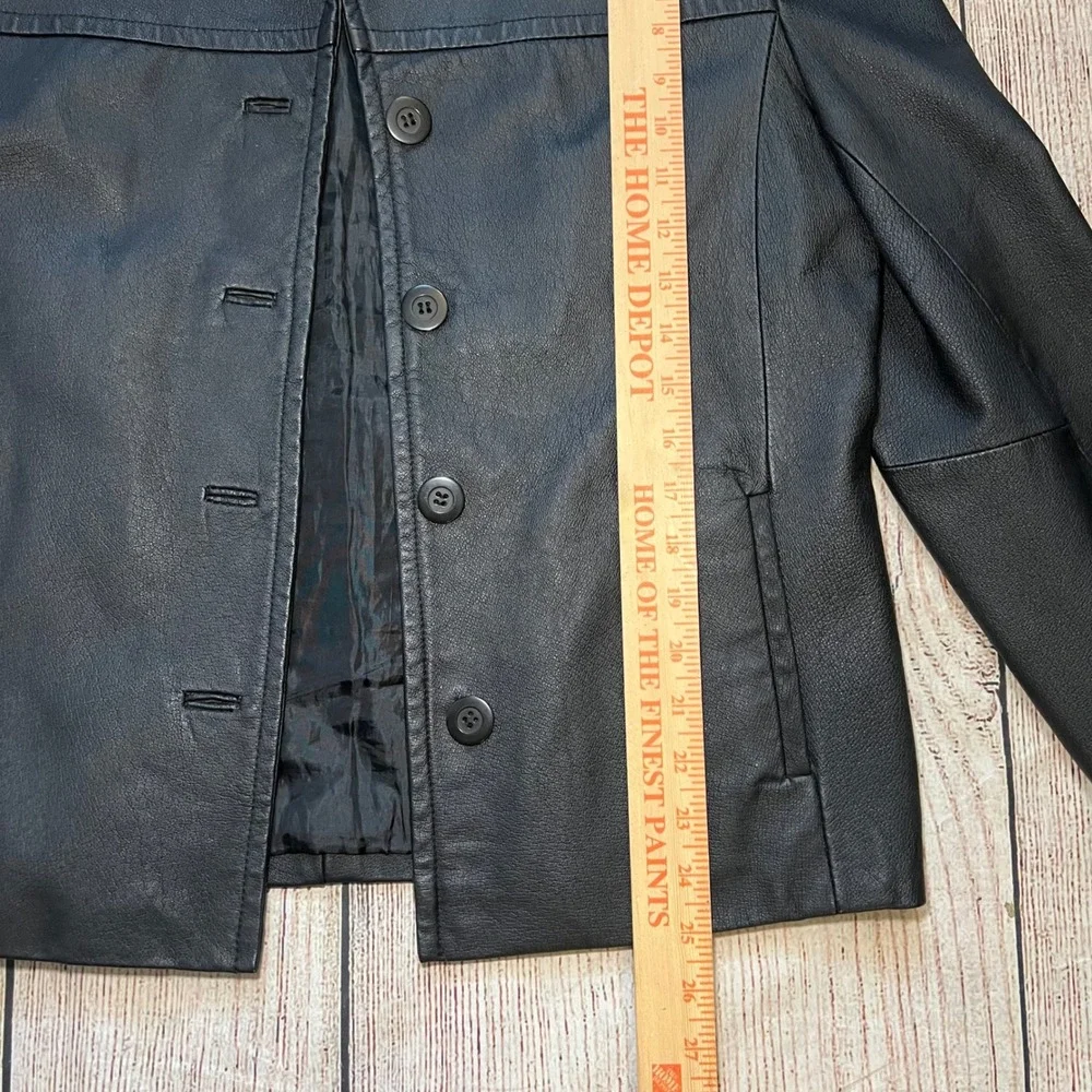 Vintage G-III Black Genuine Leather Jacket Womens Large 90s button up  Y2K Biker
